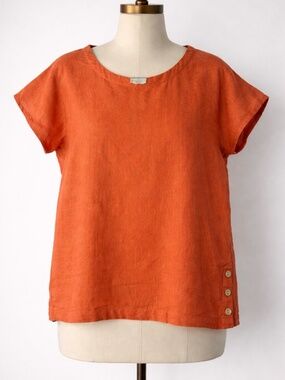 Cynthia Rowley 100% Linen Orange Short Sleeve Top Women’s size L